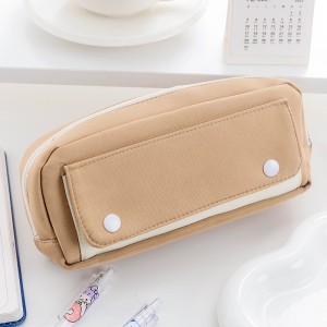 Flip Button Stationery Bag Large Capacity Pencil Box with Zipper Student
