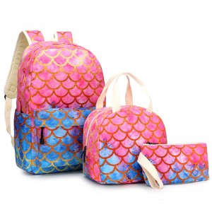 Mermaid School Bag With Lunch Tote Bag and Pencil Case 3pcs