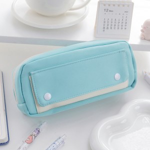 Flip Button Stationery Bag Large Capacity Pencil Box with Zipper Student