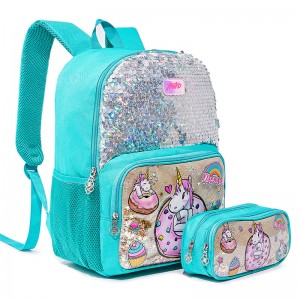 Cartoon Colorful Sequin Unicorn Schoolbag With Pencil Case XY5704