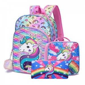 Unicorn Three Piece Schoolbag For Primary And Secondary School Girls