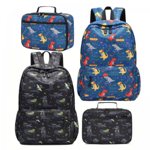 Dinosaur Print Waterproof Schoolbag And Lunch Bag For Primary School Students