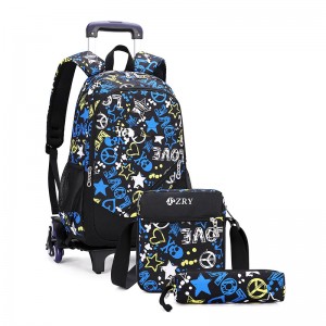 Three-piece Trolley School Bag Graffiti Game Backpack Student Adult Travel Backpack XY6750