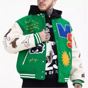 Super Purchasing for Jacket Cold Weather - Design embroidery custom logo Wool Green varsity jacket for men  – Chun Xuan