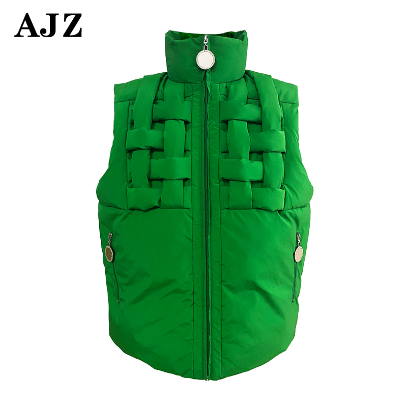 Custom down feather fill vest ladies padded gilet puffer cropped women Green puffer vest