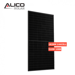 Alicosolar Mono 144 жартылай ұяшықтары барлық қара күн панельдері 510W 515w 520w 525w 530w 182mm ұяшық 10BB