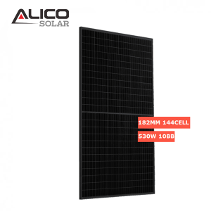 Alicosolar Mono 144 жартылай ұяшықтары барлық қара күн панельдері 510W 515w 520w 525w 530w 182mm ұяшық 10BB