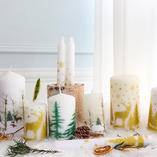 Candele a colonna dipinte a mano con fiori di Natale Decorazione con candele coniche per albero di Natale in oro