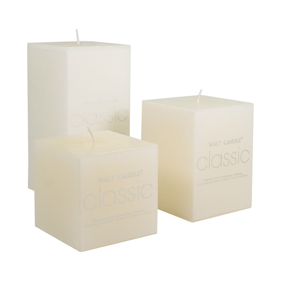 Weiße Farben, quadratische Kerze ohne Duft, elfenbeinfarben, 3 x 6 Stumpenkerzen, Großpackung