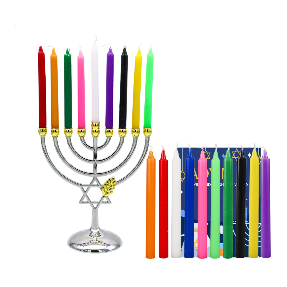Dripless Deluxe Chanukah Hanukkah Menorah เทียนหลากสี Mini Stick เทียนสำหรับวันหยุดฤดูหนาวตกแต่งตาราง