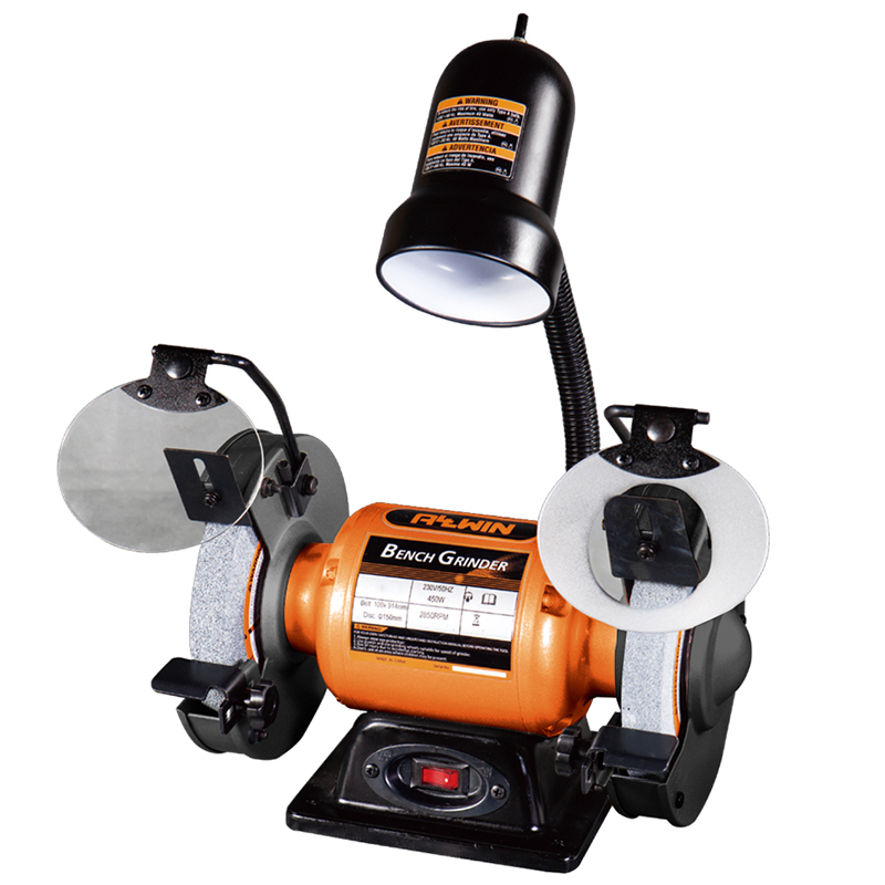 CSA approved 6 inch bench grinder with industrial lamp and magnifier eye shield