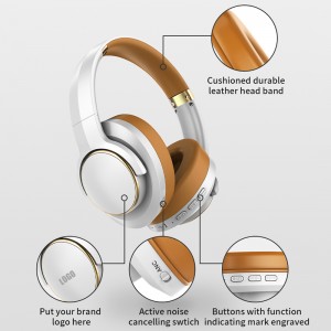 Classic Design Active Noise Cancelling Wireless Headphones Bluetooth V5.0 Over Ear Headset