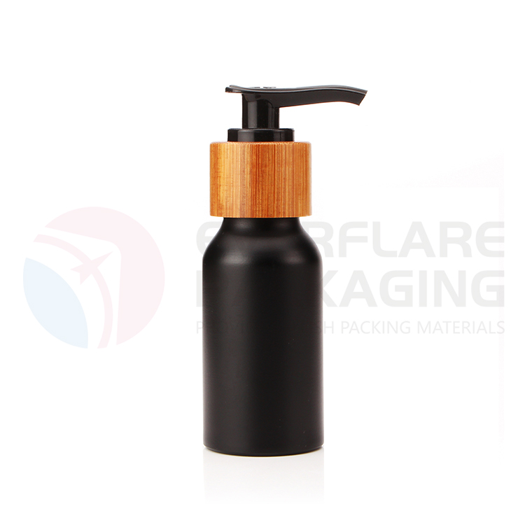OEM High Quality Aluminium Spray Perfume Bottle Manufacturer –  50ml aluminium lotion bottle with bamboo pump for hotel – EVERFLARE PACKAGING