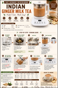 Automatic Indian Ginger Milk Tea Maker One Touch Multi Function Glass Kettle Auto Mix & Keep Warm Tea Brewer No Filter Needed