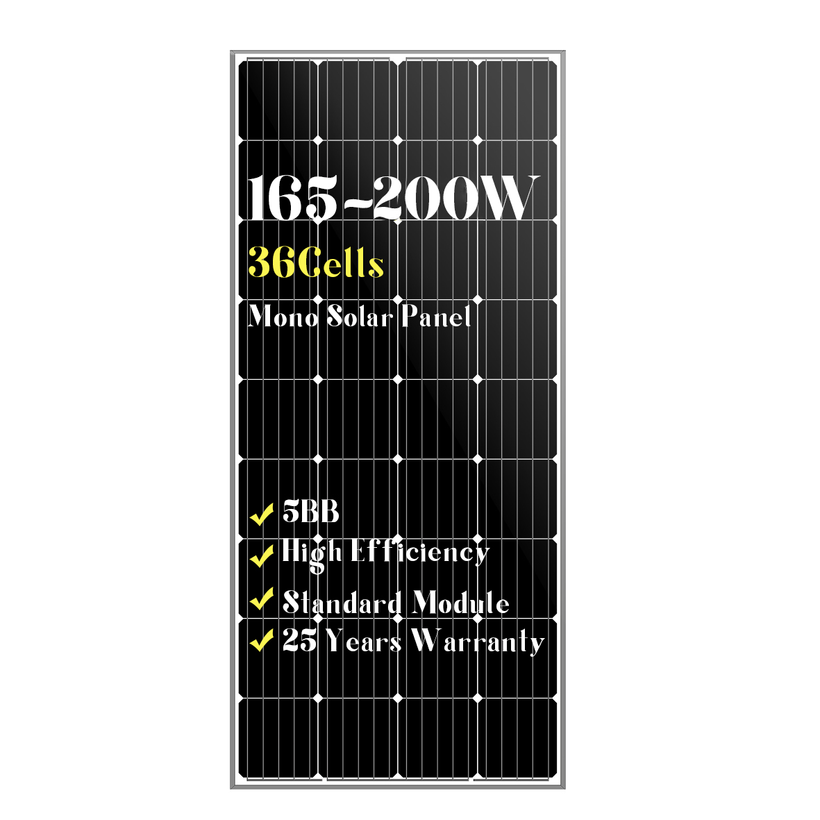 36 cells mono solar panels 165w175w190w 200W Featured Image
