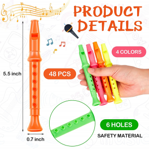 48 Pcs 6 Hole Plastic Recorders, Recorder Instrument for Kids Recorder Musical Recorder Flute Musical Instruments Toy for Music Party Favors Supplies Beginners Gifts School Performance, Mixed Color