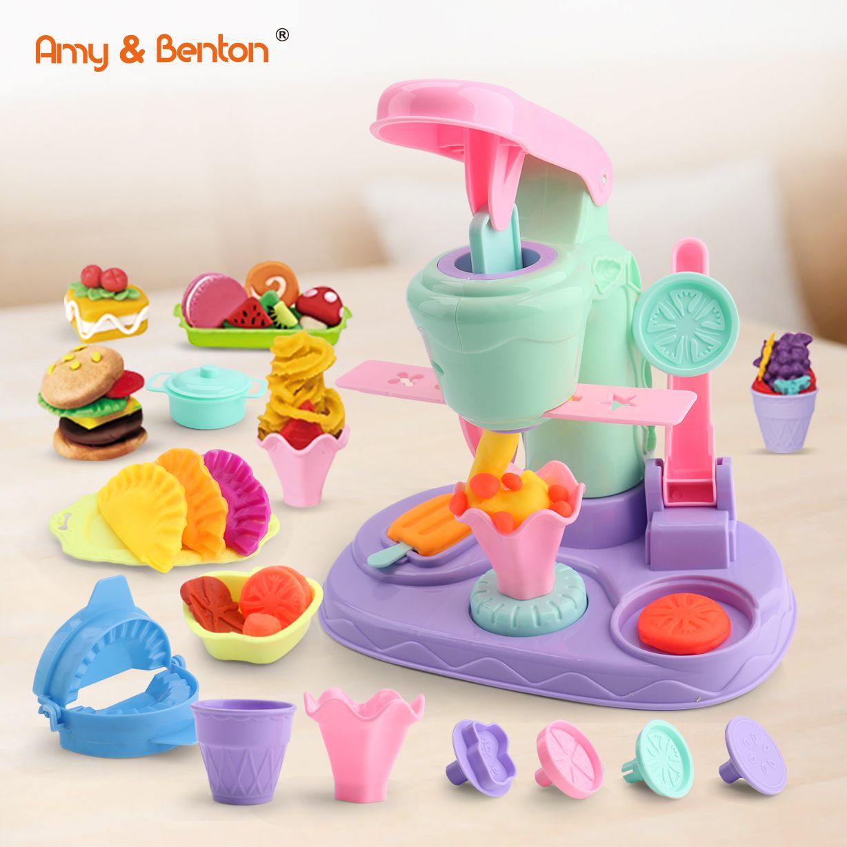 75 PCS Ice Cream Maker Machine Kitchen Creations Popsicle Frozen Pretend Playset and Playdough Tool Set Gifts for Kids