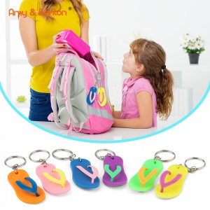 Eco-Friendly Amazon Hot Sale Novelty PVC Flip Flops Slippers Shoe Keychain Accessories Toys for Kids