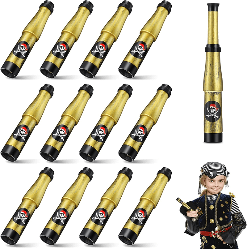 12 Pieces Adjustable Plastic Pirate Telescope Toy for Children for Halloween Party Cosplay Favor Featured Image