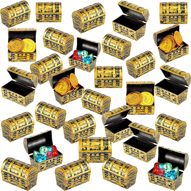 50 Pieces miniature pirate treasure chests for Pirate Play Set Pretend Play Halloween Party Favors Featured Image