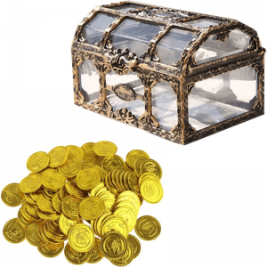Transparent Pirate Treasure Chests with 20 piece coin ， Jewelry Box Toy for Kids Birthday Pirate Party Favors