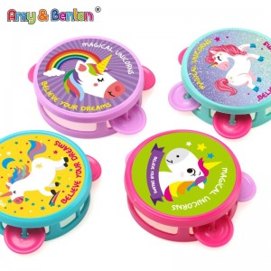 4pcs Children Small Tambourine Music Instruments Unicorn Party Favors Toys Plastic Hand Drum Set of 4 Colors