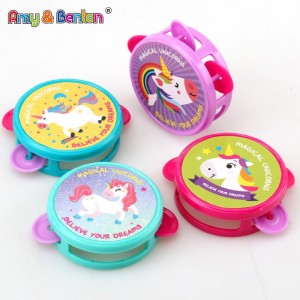 4pcs Children Small Tambourine Music Instruments Unicorn Party Favors Toys Plastic Hand Drum Set of 4 Colors