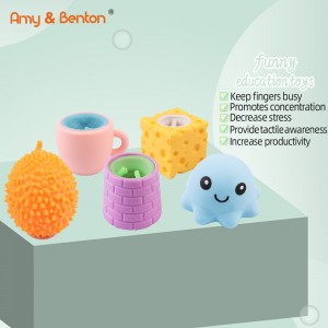 Squeeze Toys Amy & Benton 5 Styles Funny Squeeze Toys, Frog in the well,Simulation Durian,Octopus,Squirrel Teacup and Cheese Mouse ,Cute Decompression Toys for Kids and Adults,Release Stress Portable Toys Party Favors