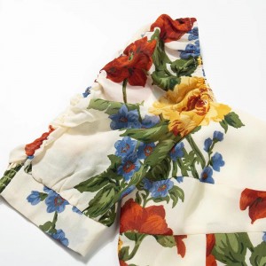 Women Floral Puff Sleeve Slit Front Midi Dress