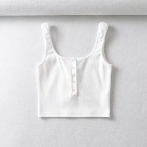 Women Ribbed Button Front Crop Tank Top