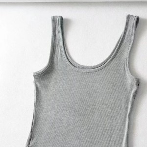 Women Ribbed U Neck Solid Tank Top