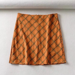 Women Plaid Slit A Line Mini Skirt