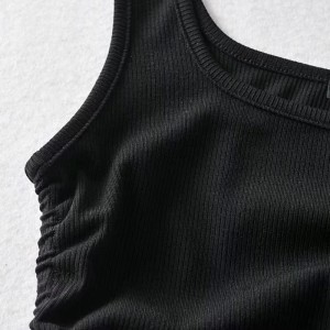 Women Rib-knit Side Cinched Ruched Crop Tank Top