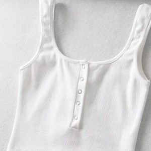 Women Ribbed Button Front Crop Tank Top