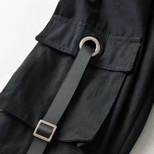 Women Boyish Pockets Solid Color Cargo Jogger Techwear Pants