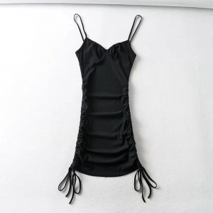 Women Rib-knit Braided Cinched Ruched Slinky Bustier Dress