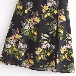 Women High Slit Tie Shoulder Flower Print Dress