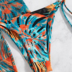 Allover Print Swimwear Micro Triangle Bikini Swimsuit With Cover Up