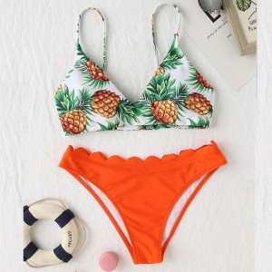 Pineapple Print Swimwear Low-waisted Bikini Set Swimsuit