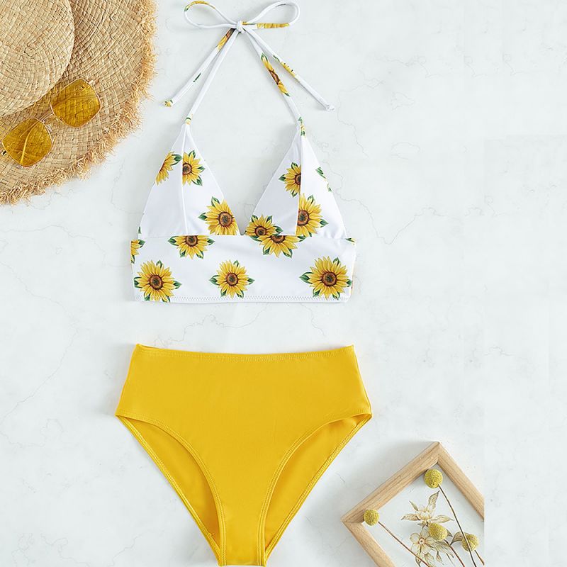 Wholesale China Outwear Jacket Quotes Pricelist - Fashion Sexy Mid waisted Swimwear Sunflower Print Bikini Set  – Annecy Studio