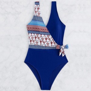 Patchwork High Cut Swimwear Textured One-piece Swimsuit