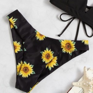 Tie Dye Sunflower Print Underwire Three Pieces Swimsuit