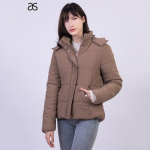 Women’s  Woven Cotton Padded Winter Outwear Quilted Fake Fur Hooded Jacket