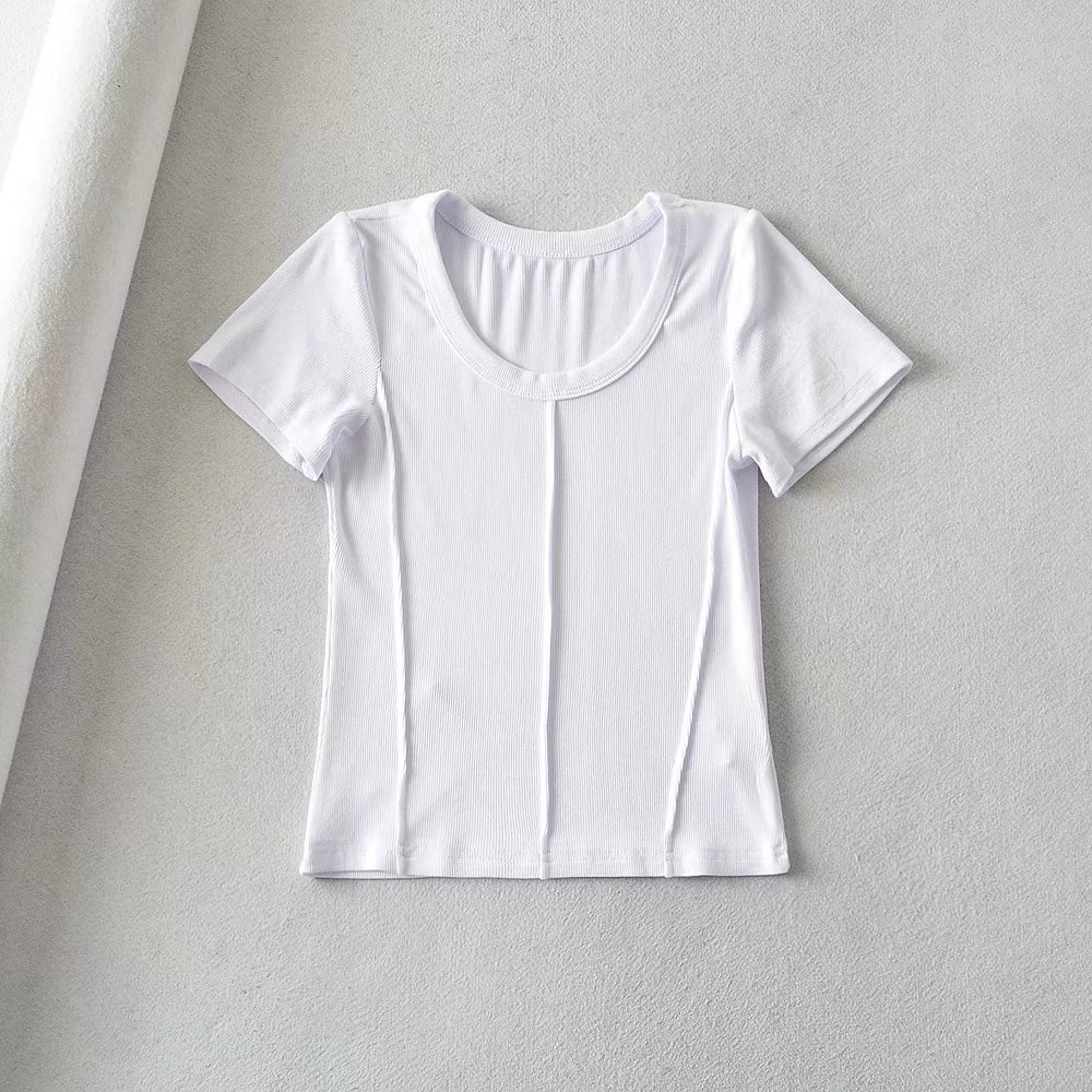 Wholesale China Leisure Womens Factories Pricelist - Women Ribbed Topstitching Crop T Shirt   – Annecy Studio
