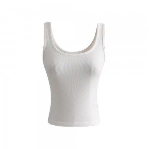 Women Ribbed U Neck Solid Tank Top