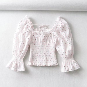 Women Ditsy Floral Smocked Puff Sleeve Milkmaid Blouse