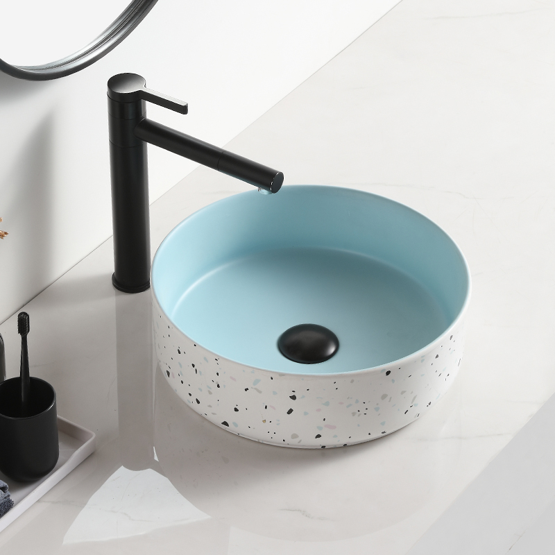 New design bathroom double colour countertop sink ceramic round sink