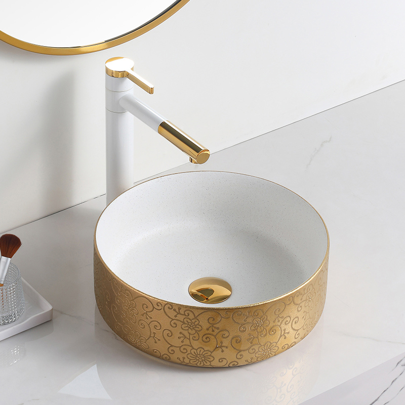 Designer Gold Ceramic Round Decorativ Bathroom Basin Sink (1)