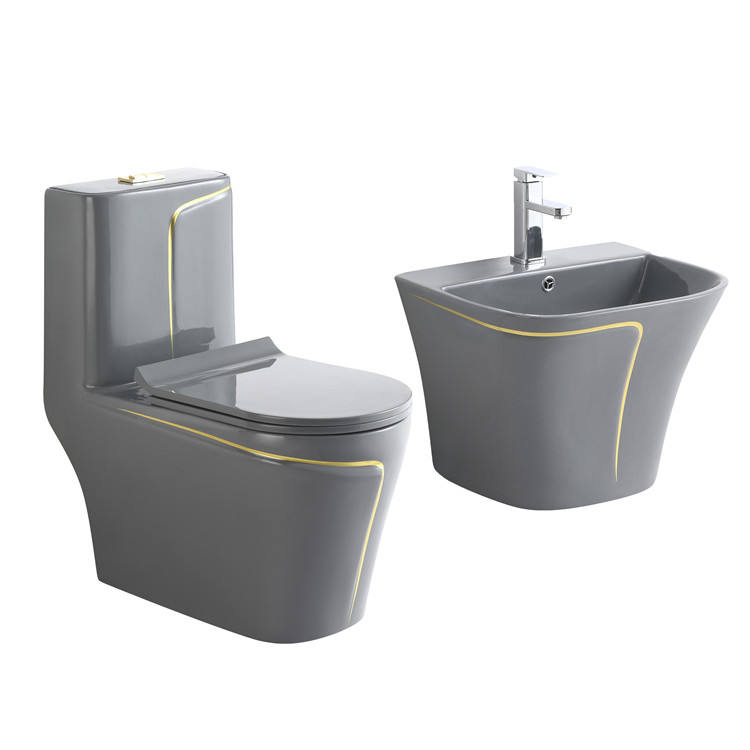 Grey Color Combined Toilet Basin Bathroom Ceramic Commode Water Closet Sanitary Ware Wc Toilet Set