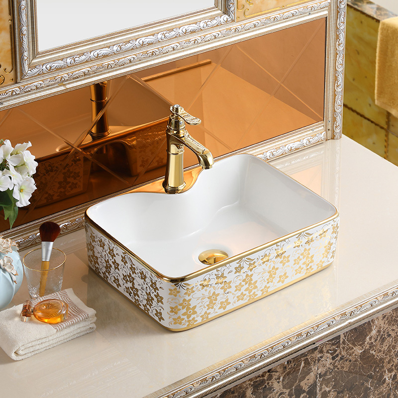Luxury gold sink Lavabo Bagno Quadrato counter mounted bathroom sink square wash hand basin
